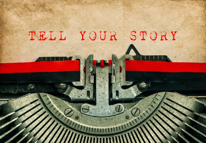 Typewriter Grungy paper background TELL YOUR STORY