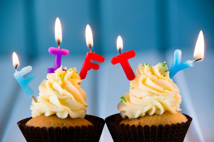cupcake with a candles for 50 - fiftieth birthday